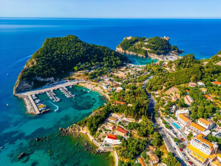 Enjoy Ride Corfu Car Rental aerial view of paleokastritsa beacg