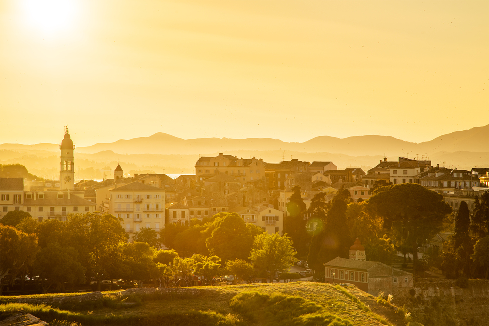 Enjoy Ride Corfu Car Rental sunset over corfu town